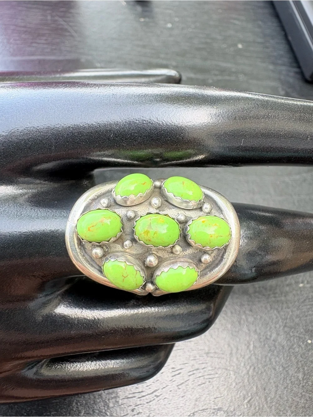 Vintage Sterling Silver Green Turquoise Cluster Ring  - Size 8.25